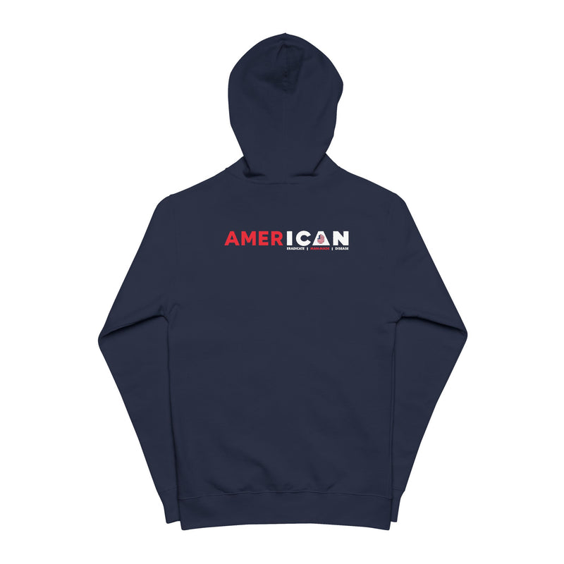 AmerICAN Flag Zip-Up Hoodie — with 'AmeriICAN' Back Print