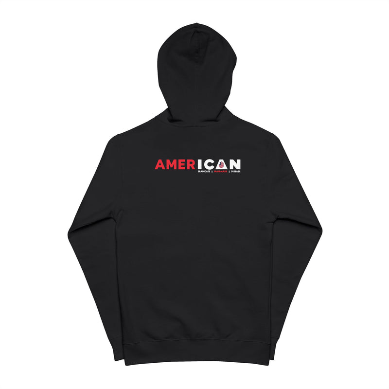 AmerICAN Flag Zip-Up Hoodie — with 'AmeriICAN' Back Print